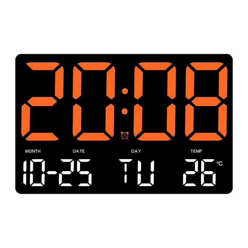 Large Digital Wall Clock with LED Display, Adjustable Brightness, Indoor Temperature, Date, Week, 12/24H for Home, Office, Classroom