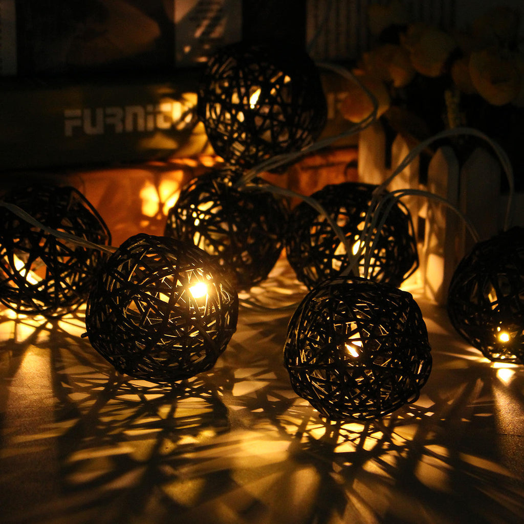 Battery Powered 1.8M 10LEDs Rattan Ball Fairy String Lights for Christmas Garden Party