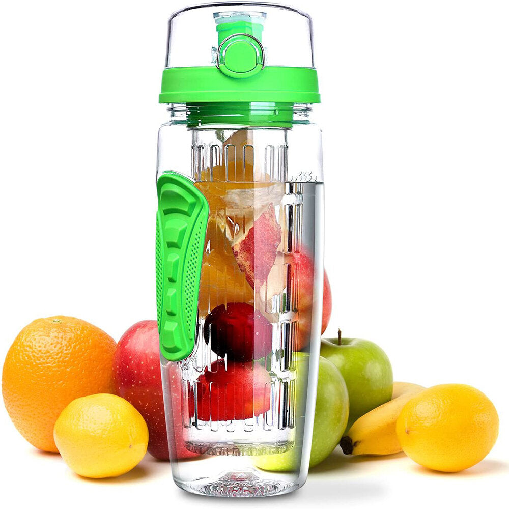 1L Sport Fruit Infuser Water Bottle with Dual Anti-Slip Grips Flip Top Lid Water Bottle for Office and Home Drinking Cup