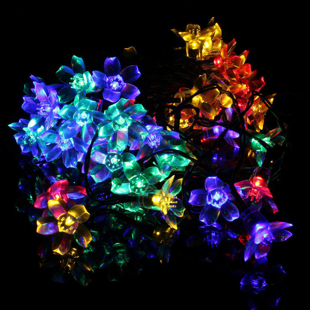 7M 50 LED Solar Christmas String Light Blossom Flower Fairy Lamps Outdoor Christmas Decorations Clearance Christmas Lights