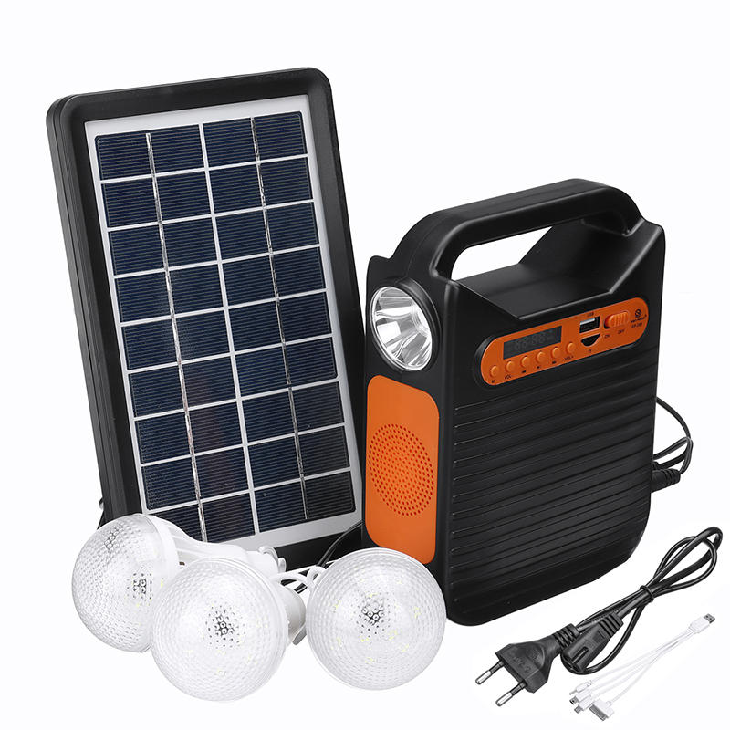 25W Solar Powered System Emergency DC System Light Kit FM Radio Audio USB Card Power Generation With Solar Panel