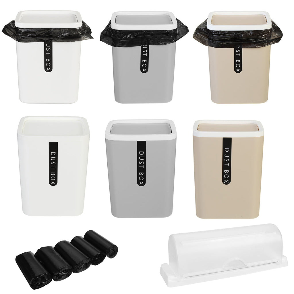 Desktop Trash Can Mini Office Plastic Swing Cover Storage Bin Waste Bins for Room Tea Table Kitchen Bedroom