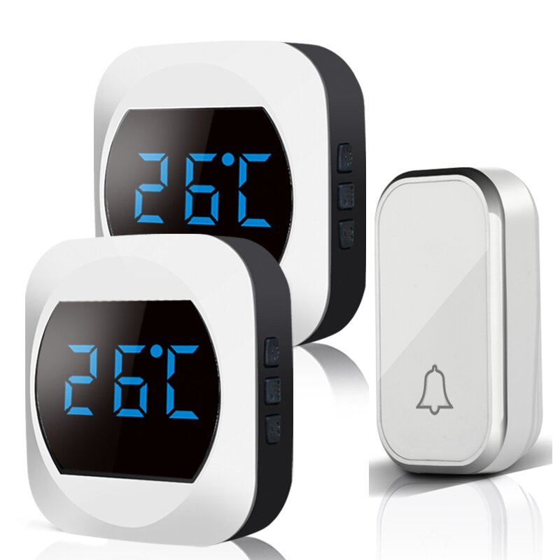 Wireless Waterproof DoorBell Wireless Smart Doorbell LED Temperature Display 2-in-1 300M Rangee