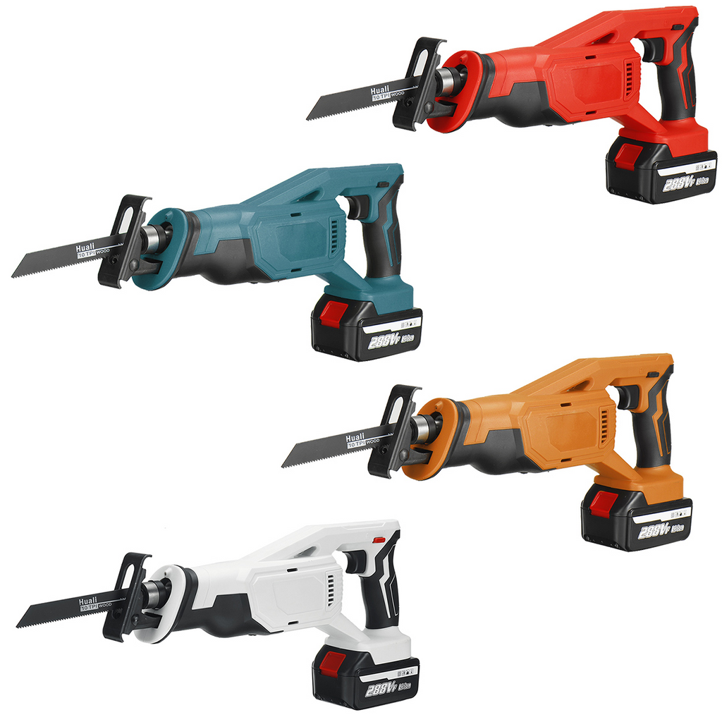 Cordless Reciprocating Saw Rechargeable Electric Recip Sabre Saw W/ 4pcs Blade & 2pcs Battery Wood Metal Plastic Sawing Tool