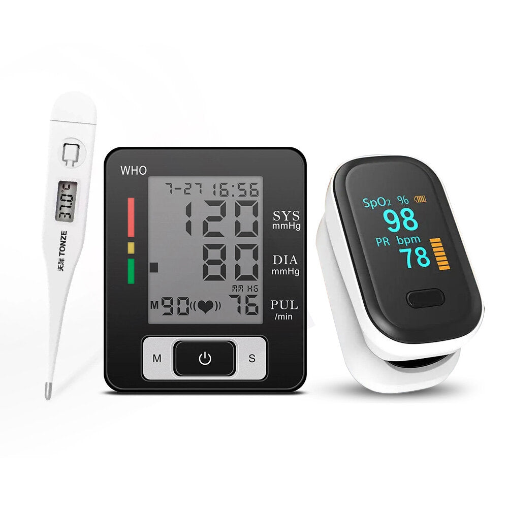 3 In 1 Finger Pulse Oximeter Wrist Blood Pressure Monitor - Elderly Health Care Set