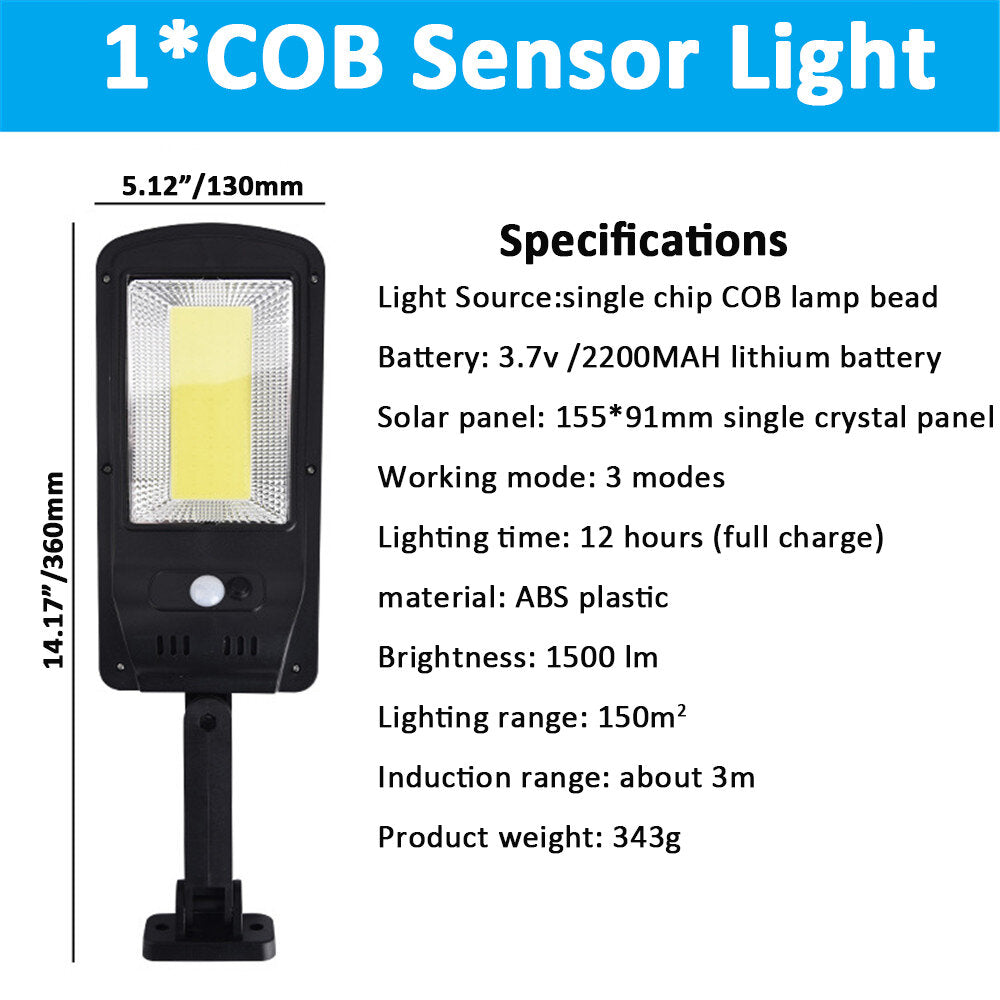 COB LED Solar Power PIR Motion Sensor Wall Light Outdoor Garden Security Lamp