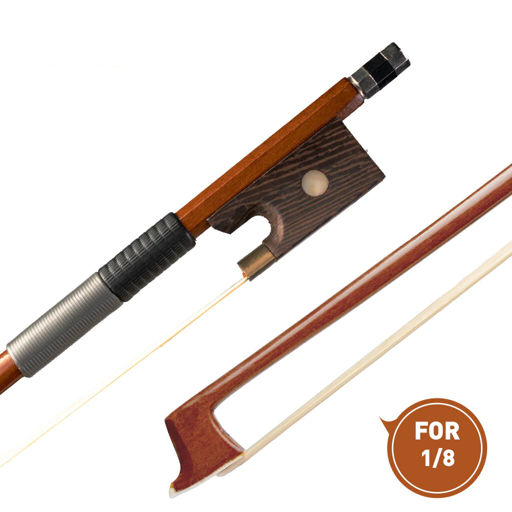 1/8 Size Brazilwood Violin/Fiddle Bow Round Stick W/ Plastic Grip White Horsehair Well Balance