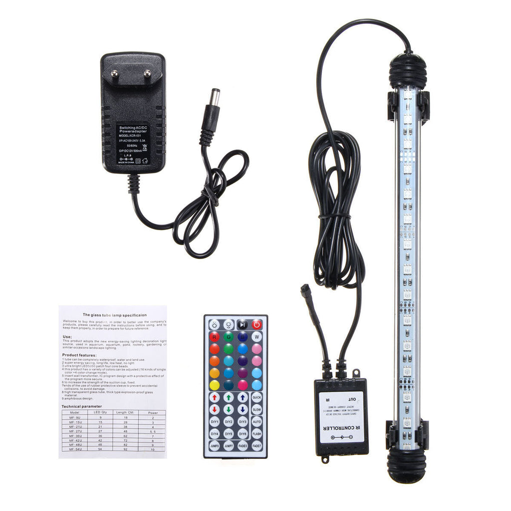 28CM 4.5W SMD5050 RGB LED Aquarium Fish Tank Light Color Changing Bar Submersible Lamp + 44Keys Remote Control