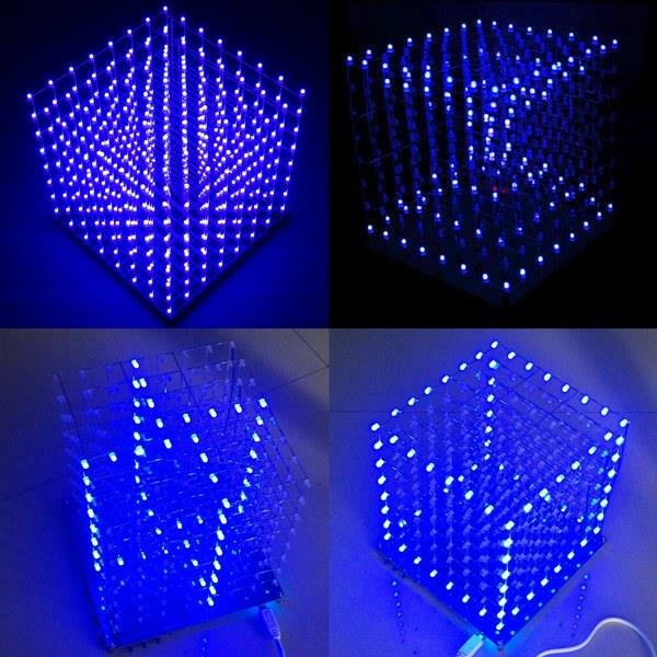 8x8x8 LED Cube 3D Light Square Blue LED Flash Electronic DIY Kit