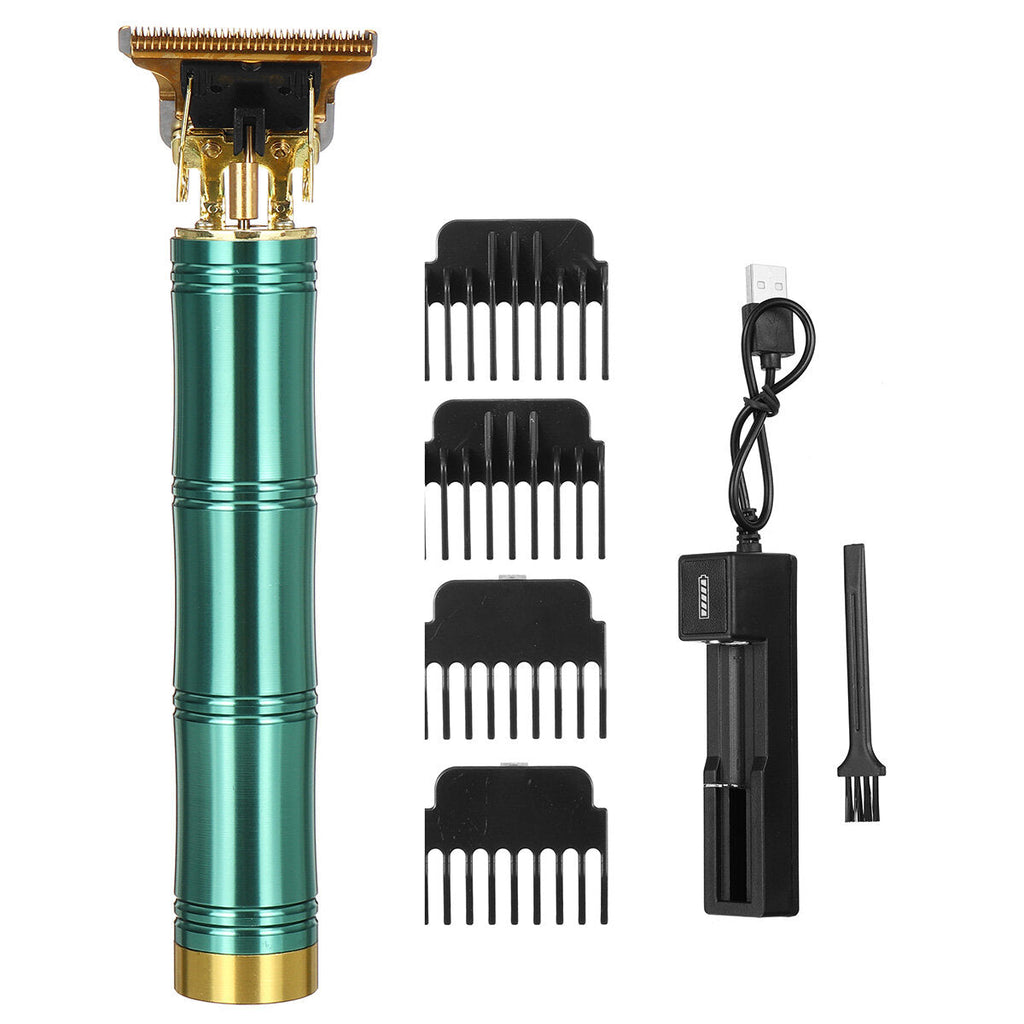 USB Rechargeable Hair Trimmer Cordless T-Blade Hair Clipper Grooming Tool W/ 4 Limit Combs