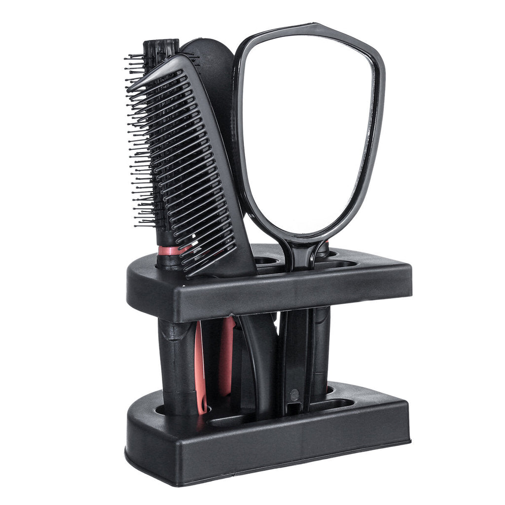 Healthcom Set of 5 Hair Combs - Professional Salon Hair Cutting Brushes Sets, Styling Tool Mirror And Holder Stand, Hairdressing Comb Kits