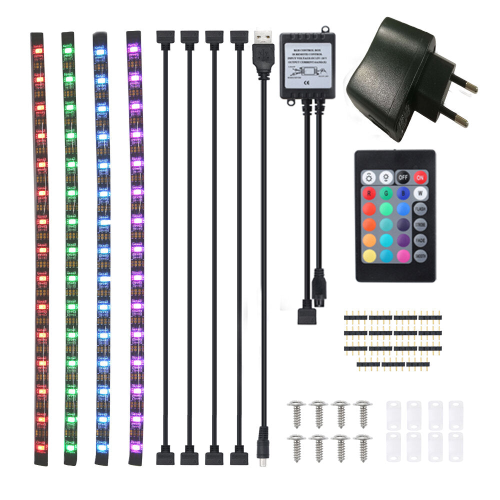 4PCS 50cm Waterproof USB RGB LED Strip Lights + Remote For TV Backlight Computer Background