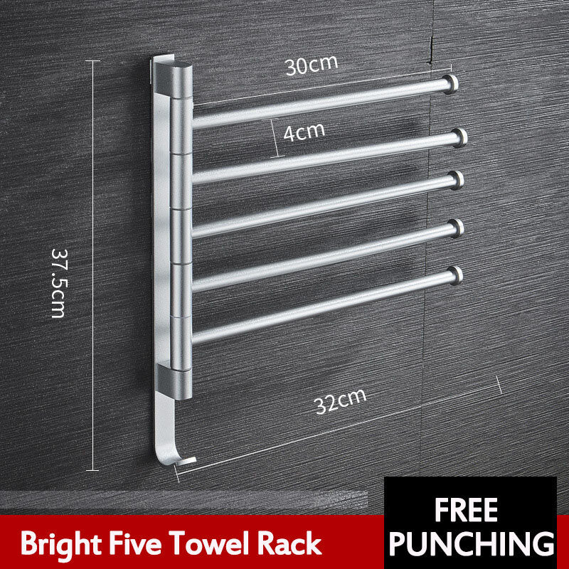 Aluminum Wall Mount Towel Rail Rack Rotatable Holders 2/3/4/5 Storage Hanger