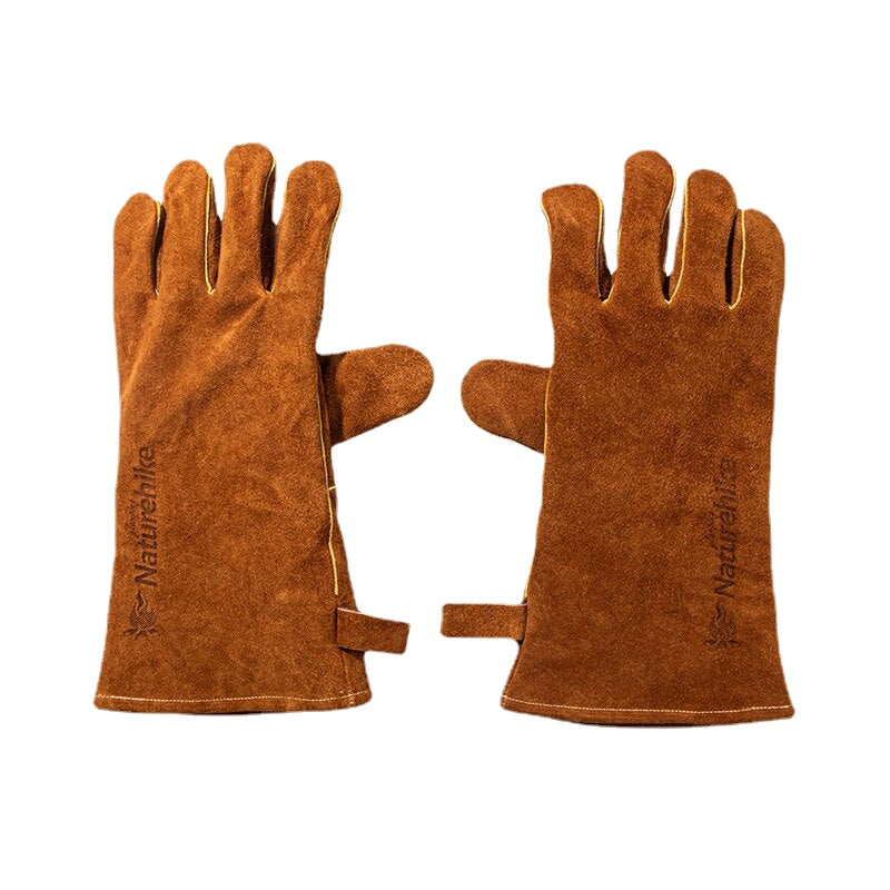 Flame Retardant Heat Insulation Gloves Leather High Temperature Outdoor Camping Picnic BBQ Gloves