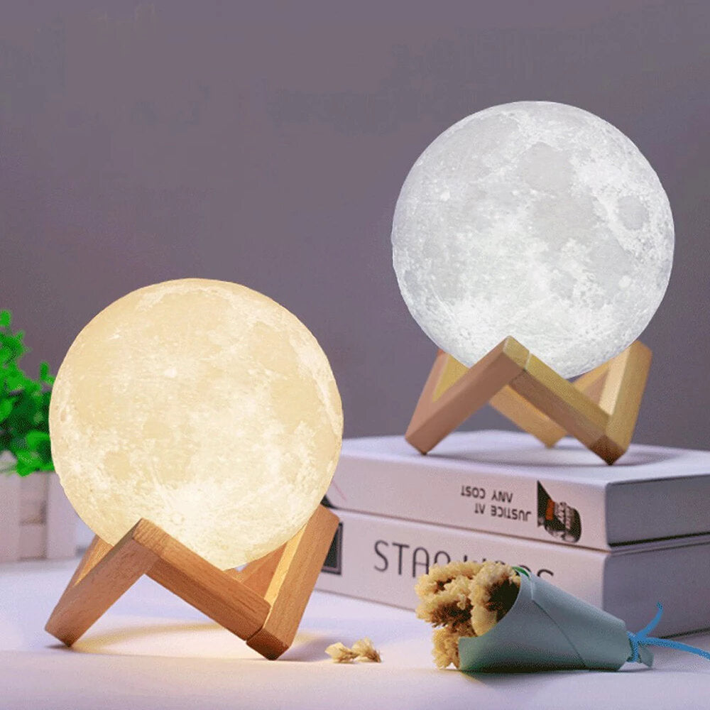 DIY Creative Moon Lamp Kit 3D Print Night Light RGB Dual Color Moon Light Plate + Wooden Support Control Light Kit