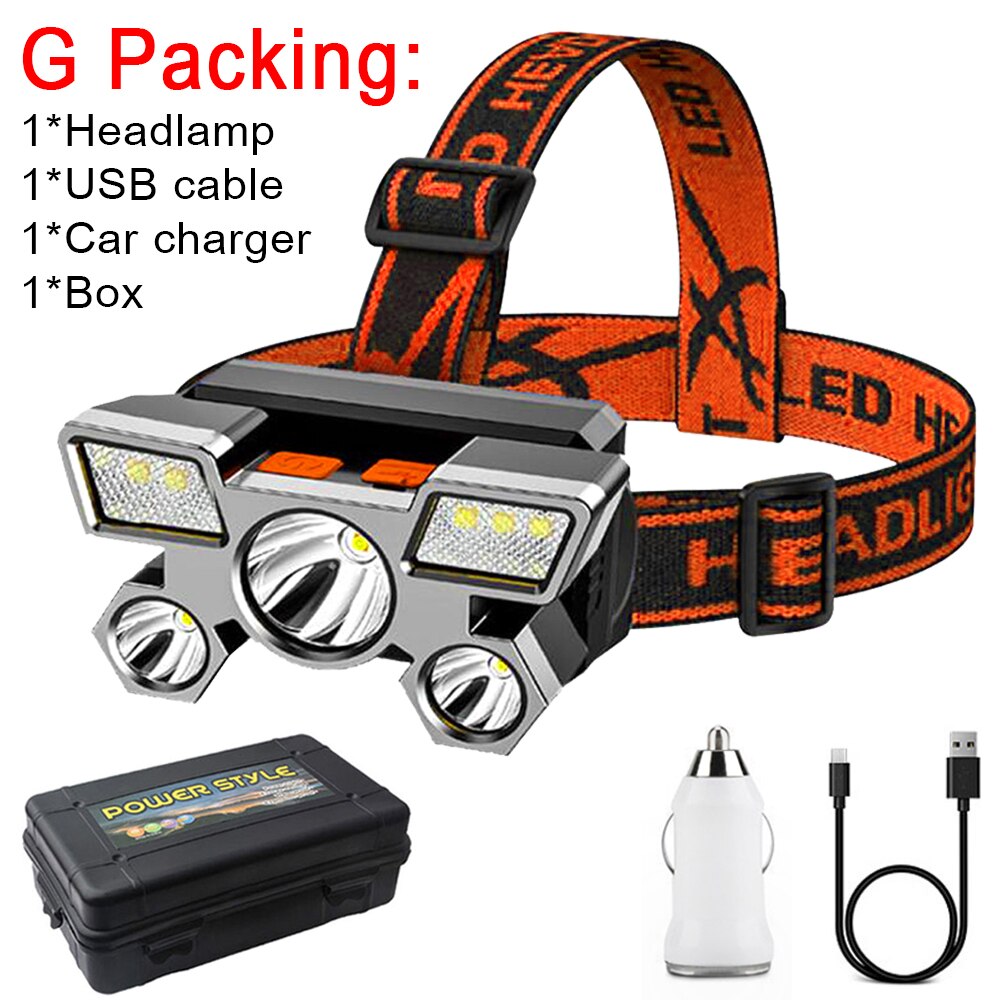 5LED Headlight Built-in 18650 Battery USB Rechargeable Portable Lantern Headlight Outdoor Camping Headlight ABS Headlamp Torch