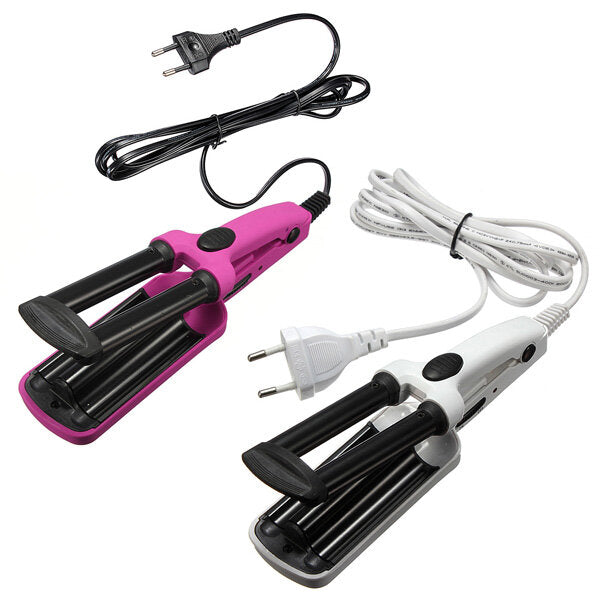 200V Professional 3 Barrel Curling Iron Wavy Styling Hair Curler Salon Tool