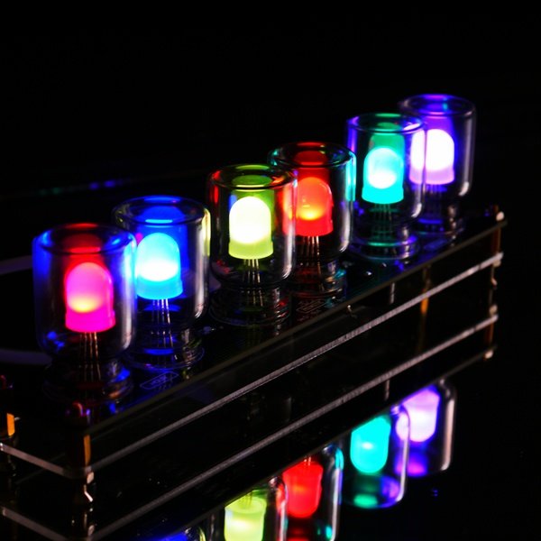 DIY Aurora LED Colorful Light Cube Chromatography Glass Clock Kit