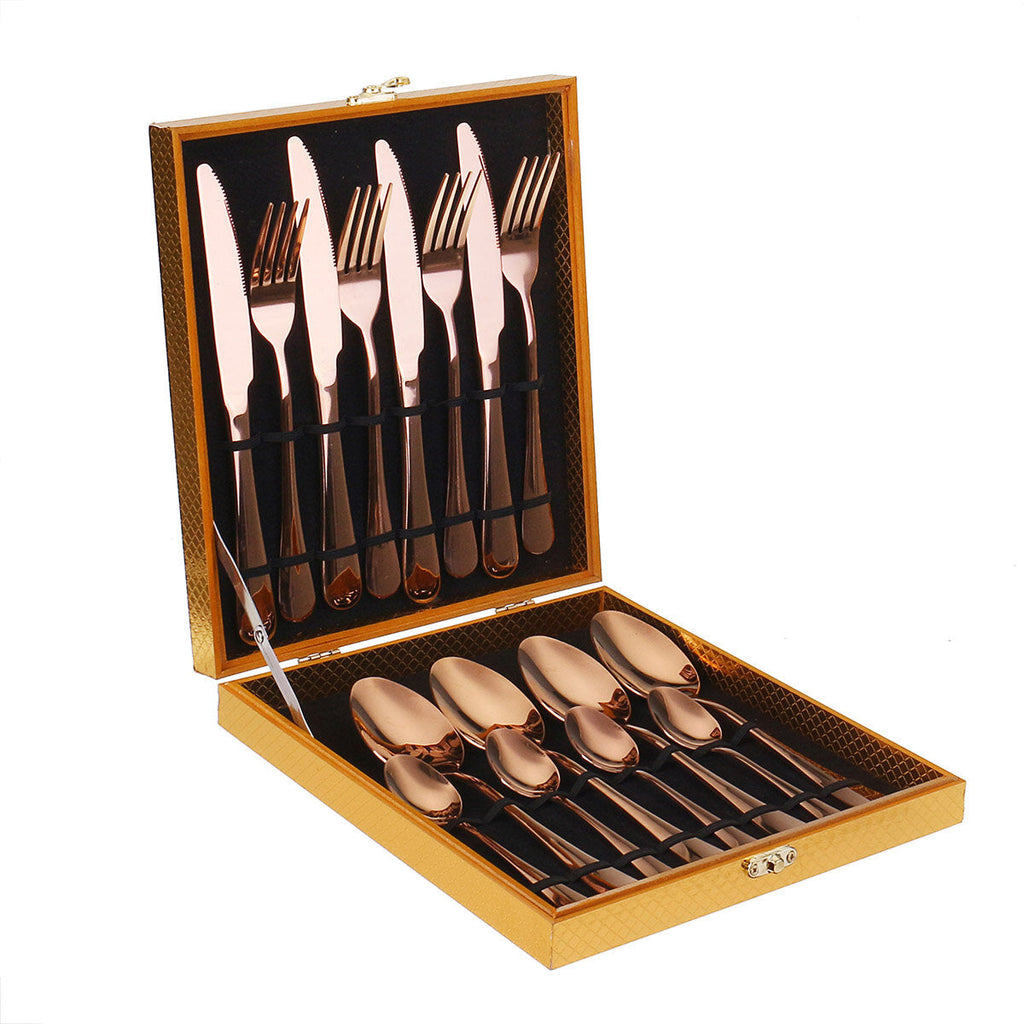 16PCS Cutlery Set Stainless Steel Rainbow Fork Spoon Kitchen Dinnerware Sets With Storage Box