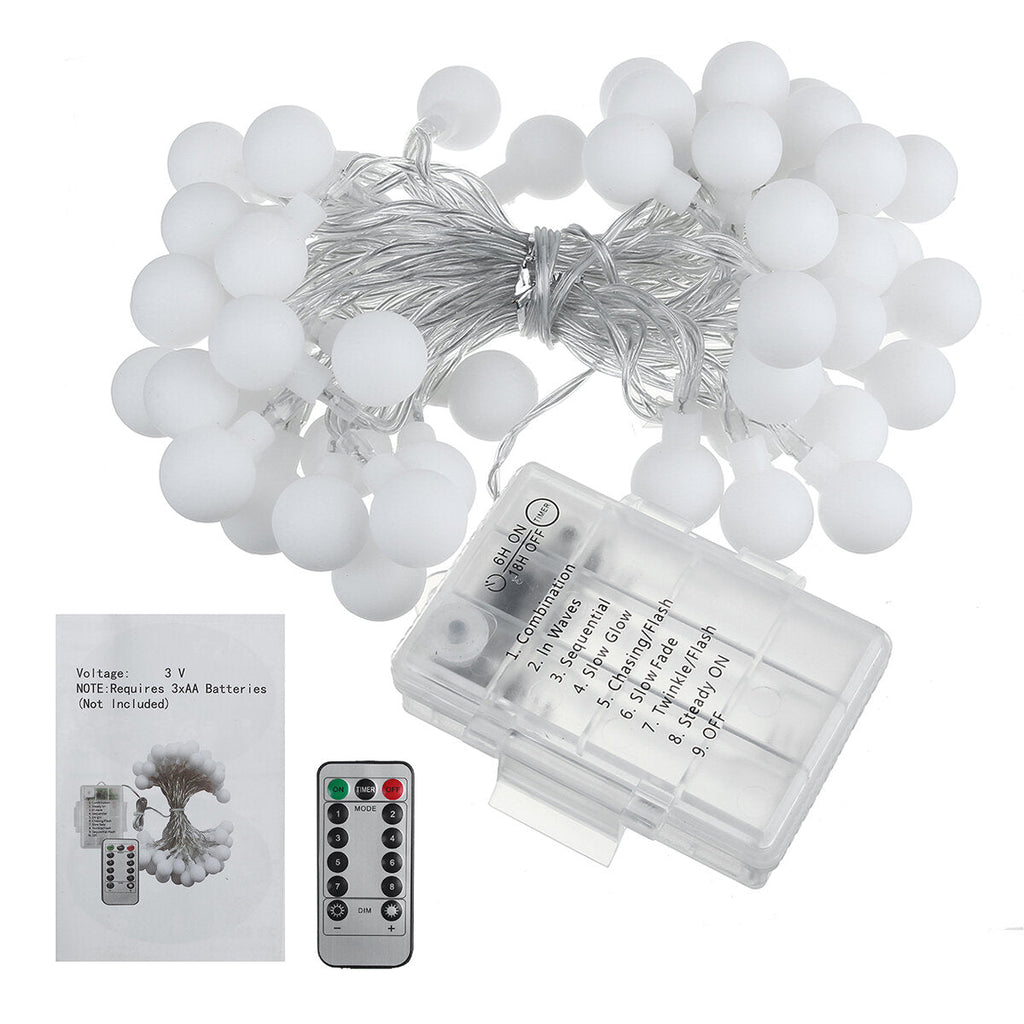 2M/5M/10M Battery Powered LED String Light 8 Modes Globe Bulb Ball Fairy Lamp For Patio Outdoor Garden Christmas Party Decor