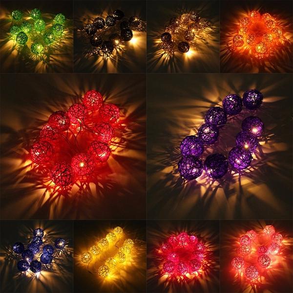 Battery Powered 20 LED Rattan Ball String Light Home Garden Fairy Lamp Wedding Party Xmas