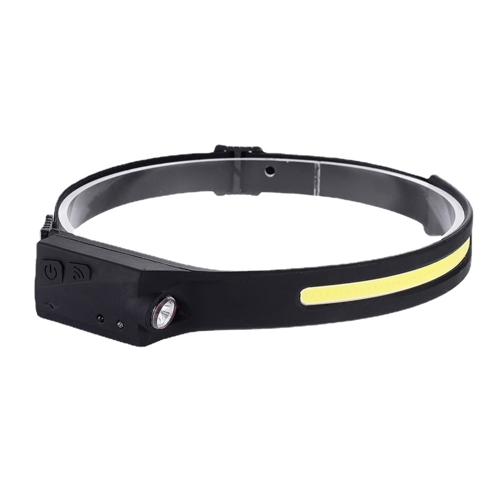 COB LED Headlamp Sensor Headlight with Built-in Battery Flashlight USB Rechargeable Head Lamp Torch 5 Lighting Modes Work Light