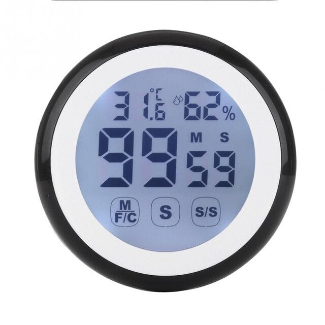 LCD Digital Touch Screen Kitchen Timer Count UP Alarm Clock Temperature And Humidity Me