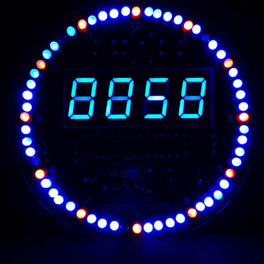 DIY RGB Round LED Electronic Clock Kit Music Alarm Clock with Housing Digital Tube Blue Red Green LED