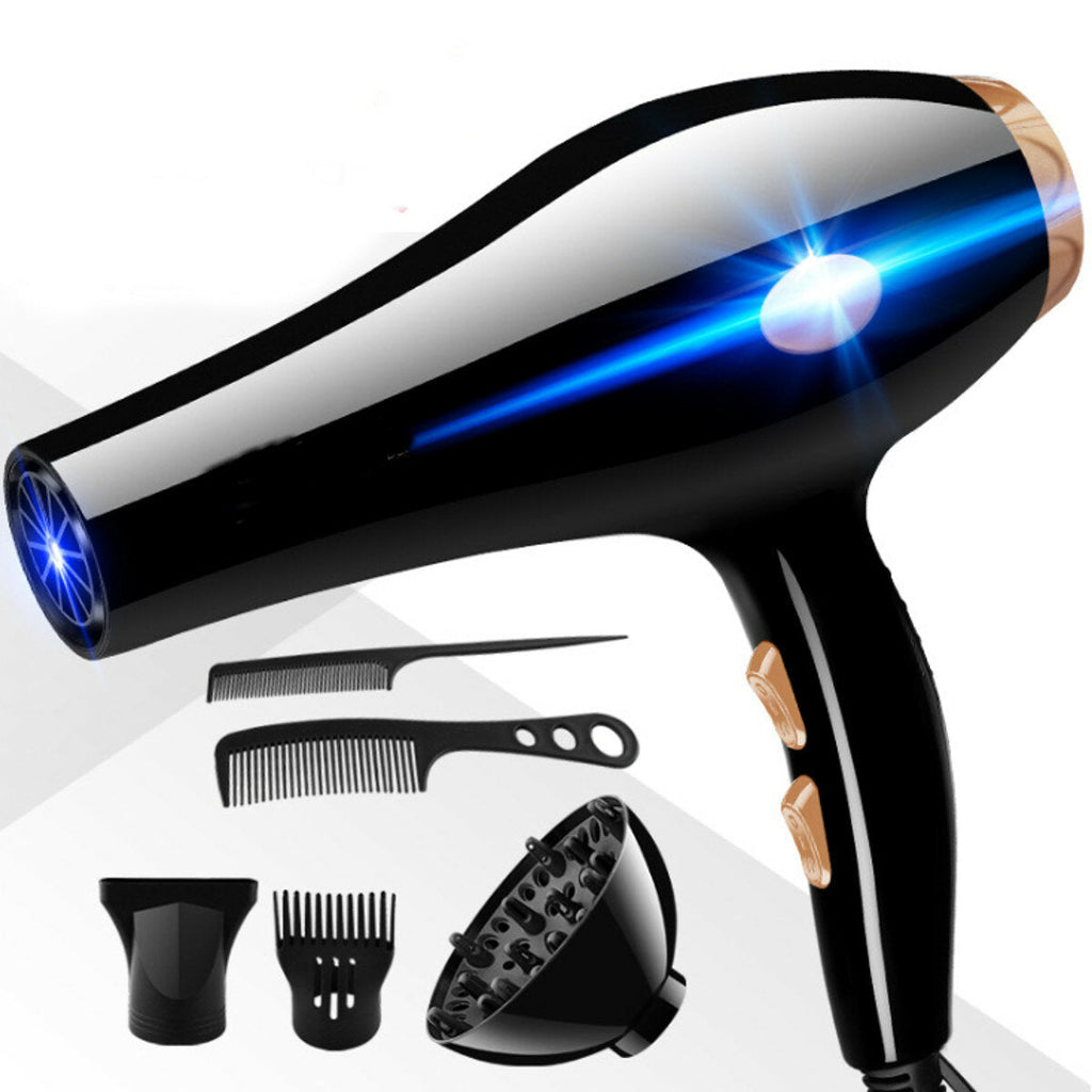 2200W Hair Dryer Strong Power Blow Thermostatic 5-Speed Adjustment Blue-ray Diffuser Comb Kit