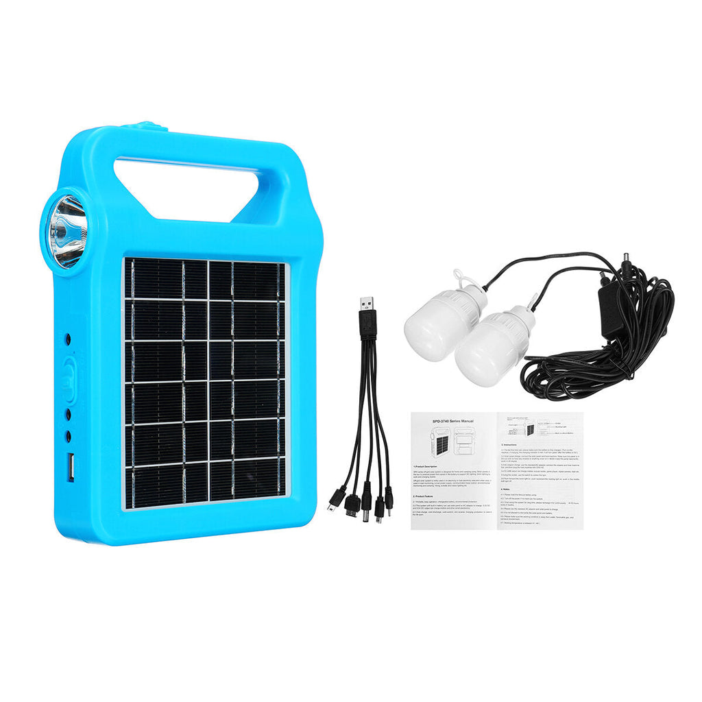 5 In 1 Solar Generator System Portable Emergency Light Camping Lamp with 2PCS 3W LED Bulb