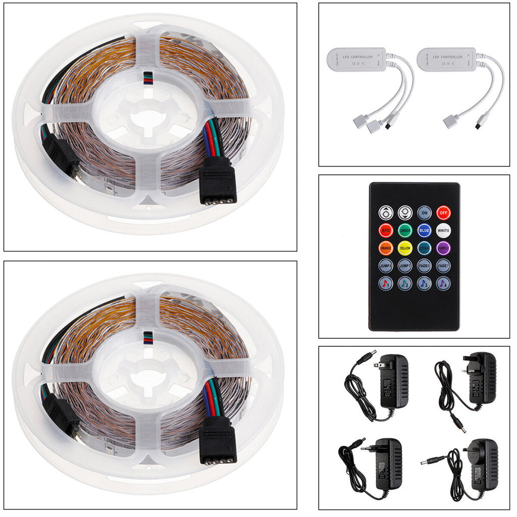 32.8ft/ 16.4ft RGB 3528 Bluetooth Led Strip Lights SMD 20 Key Remote 12V DC