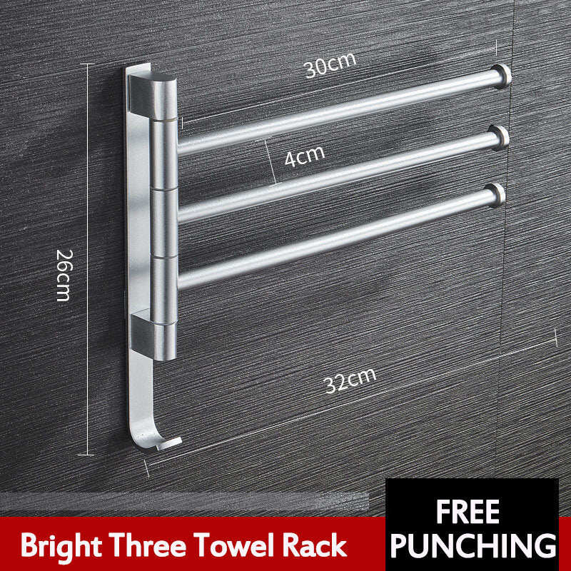 Aluminum Wall Mount Towel Rail Rack Rotatable Holders 2/3/4/5 Storage Hanger