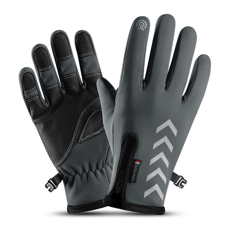 Cycling Warm Gloves Season Outdoor Waterproof Sports Anti-skid Five-finger Touch Screen Night Riding Highlight Reflective Gloves