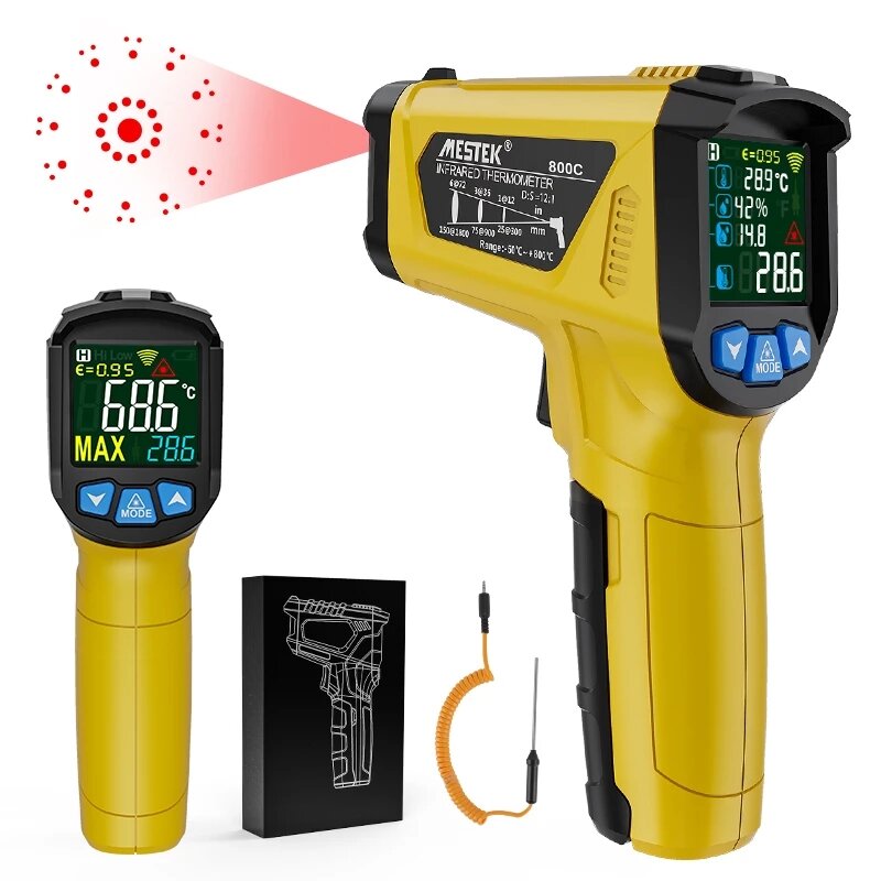 -50~800 LCD Color Display Non-Contact Infrared Thermometer High Temperature Infrared Laser Electronic Thermometer IR Thermometer Pyrometer