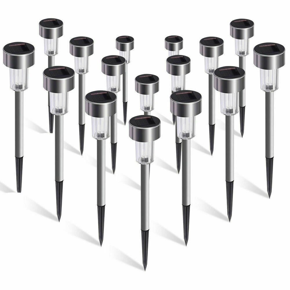 16pcs LED Solar Stainless Steel Lawn Lamps Garden Outdoor Landscape Path Light