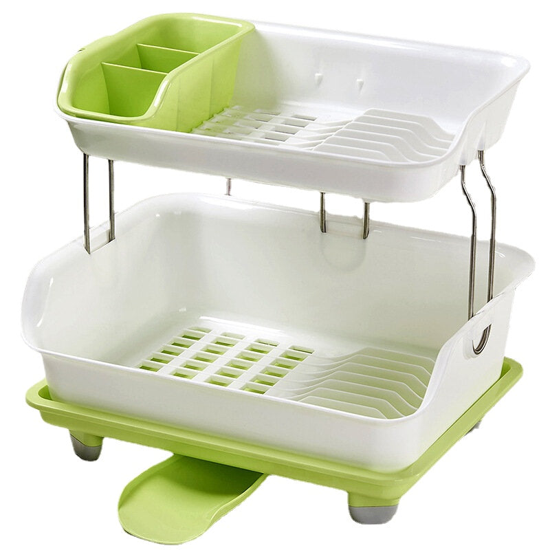 Double Layer Dish Drying Storage Drain Rack Kitchen Shelf Tableware Holder