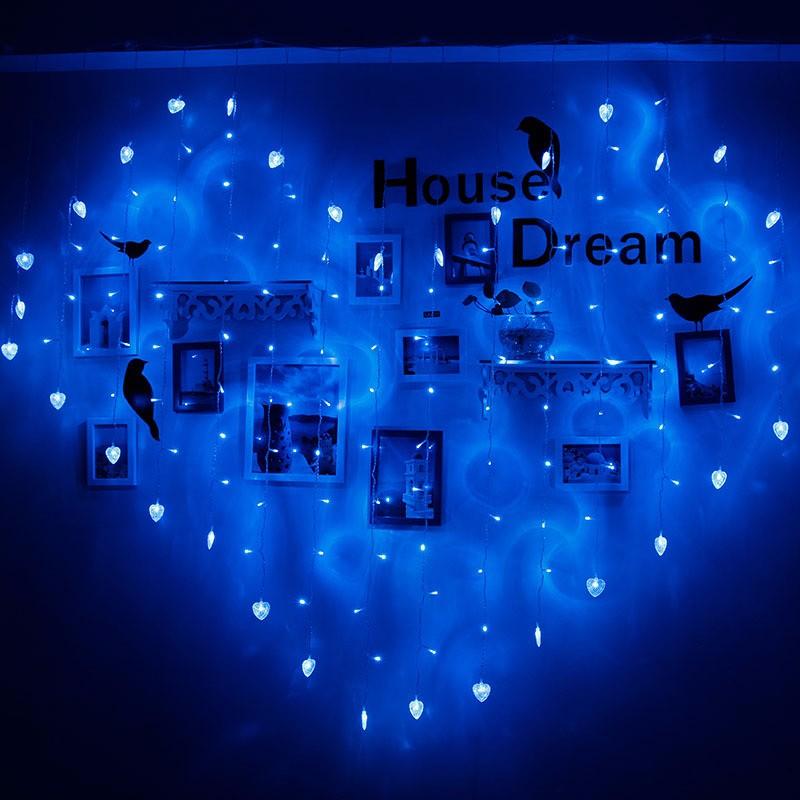 2x1m 128 LED Heart Shape Light String 220V Curtain Light Home Decor for Festival Christmas