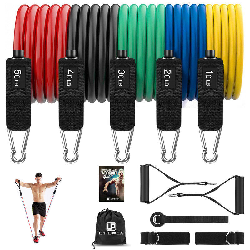 5 Pcs 150LBs Fitness Resistance Band Set Sport Pull Rope with Metal Foot Ring Handle Storage Bag Home Gym Exercise Bands