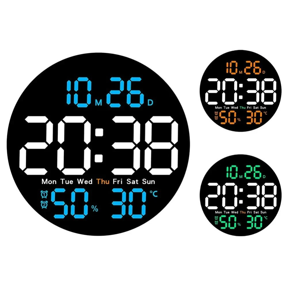 10-Inch LED Digital Wall Clock with Remote, Auto Dimming, Alarm, Temperature, Humidity, Date, Week Display for Home, Office