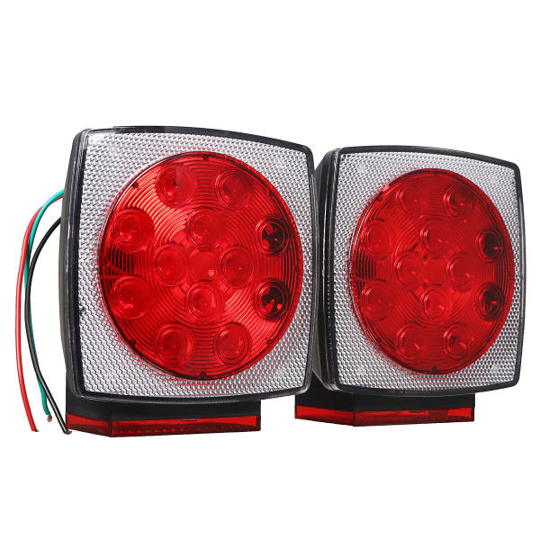 12V Truck Trailer LED Square Rear Brake Lamp Tail Plate Lights Stud Mount Red Orange White