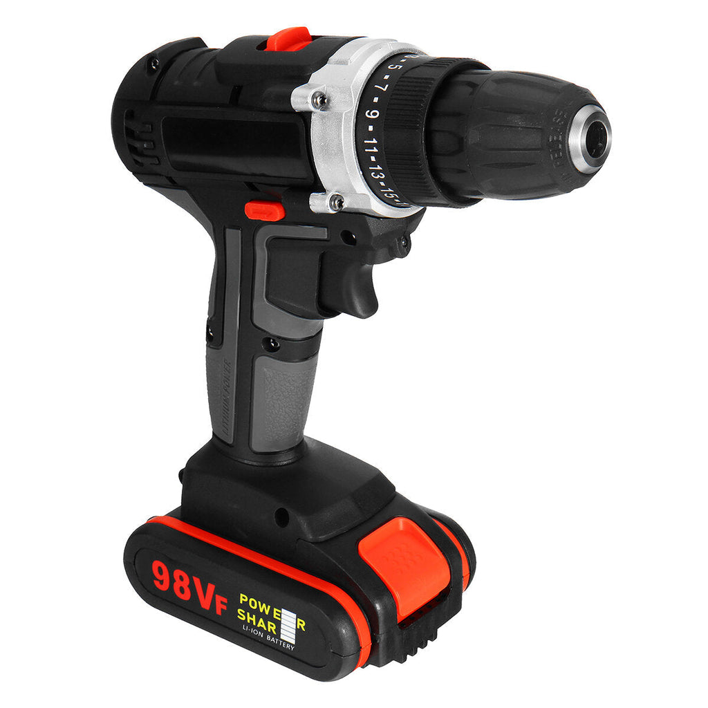 98VF Rechargeable Electric Cordless Impact Drill Screwdriver 25+1 Torque LED