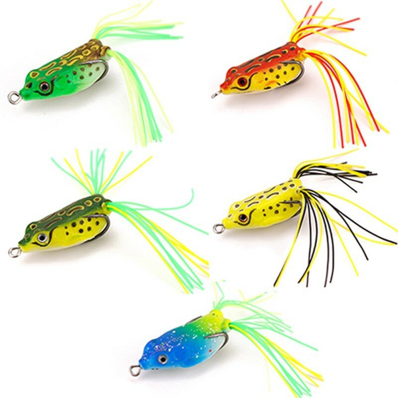 5/15 Pcs Frog Fishing Lure Soft Artificial 3D Eyes Silicone Fishing Tackle Baits with Storage Box