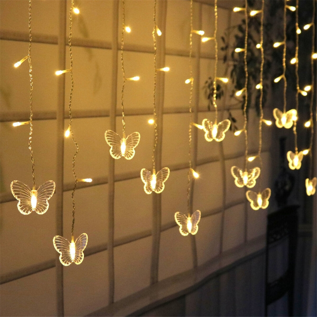 96 LED Butterfly String Curtain Lights Colorful Wedding Waterproof Lamp 8 Modes