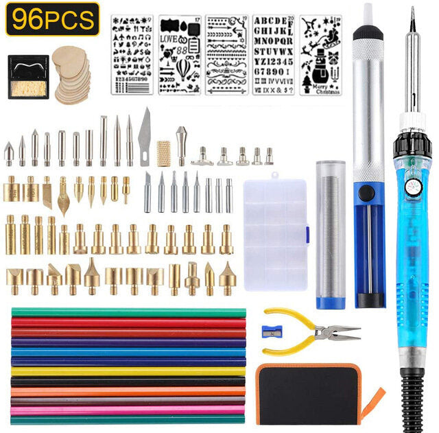 DIY 99Pcs Wood Burning Kit Engraving Tool with Switch Thermostat Soldering Iron Pen Kit