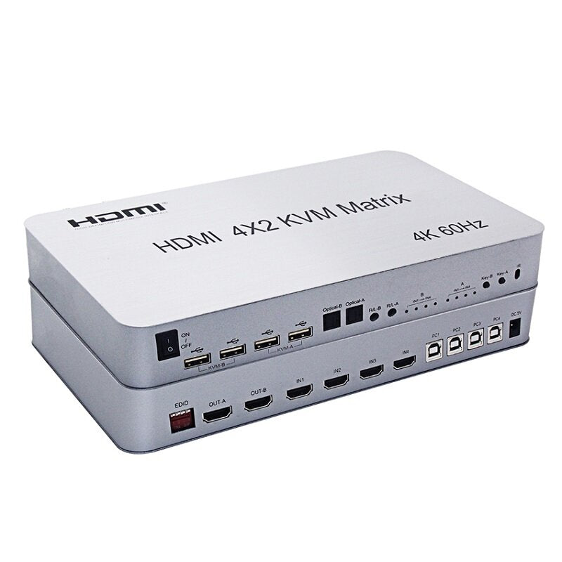 4 Port USB HDMI KVM Matrix 4X2 Dual Monitor 4K 60Hz HDR Switch Splitter 4 in 2 out HDMI 2.0 Switcher Support Keyboard Mouse