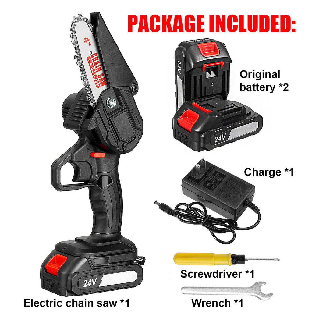 4 Inch Electric Chainsaws Rechargeable Portable Chain Saw Woodworking Tool Wood Cutter W/ 1/2 Battery