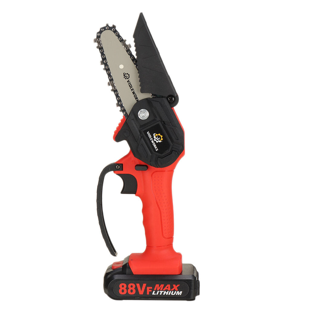 4 Inch 88VF Cordless Electric Chain Saw 1500W One-Hand Saw LED Woodworking Wood Cutter