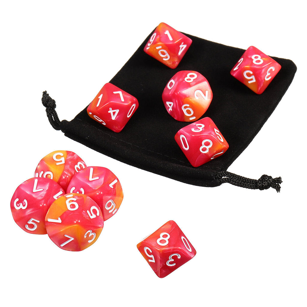 10pcs 10 Sided Dice D10 Polyhedral Dice RPG Role Playing Game Dices w/ bag