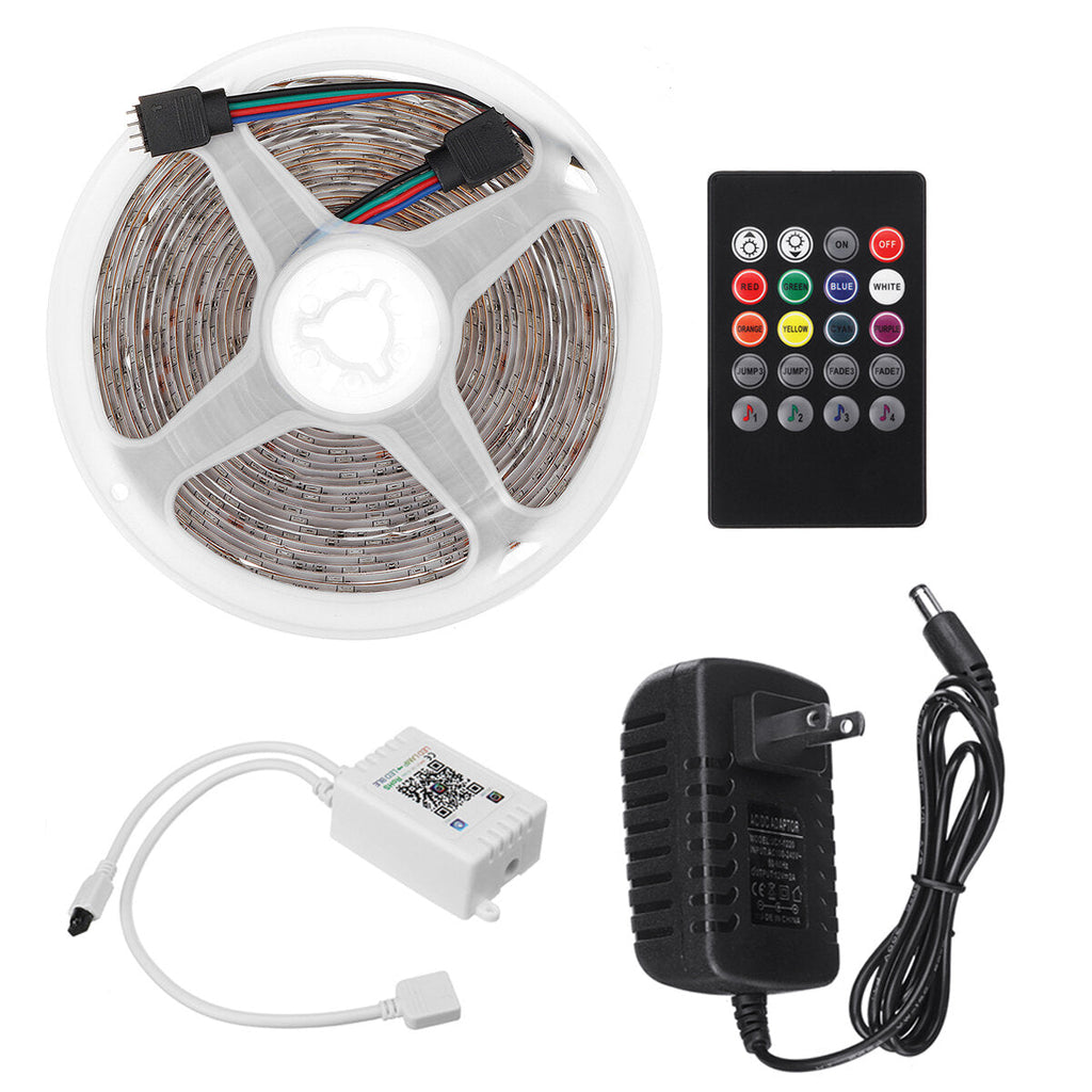 16FT 5M 2835 RGB 300LED Light Strip Waterproof/Non-waterproof Music Lamp with 20Keys Remote Control + Power Adapter