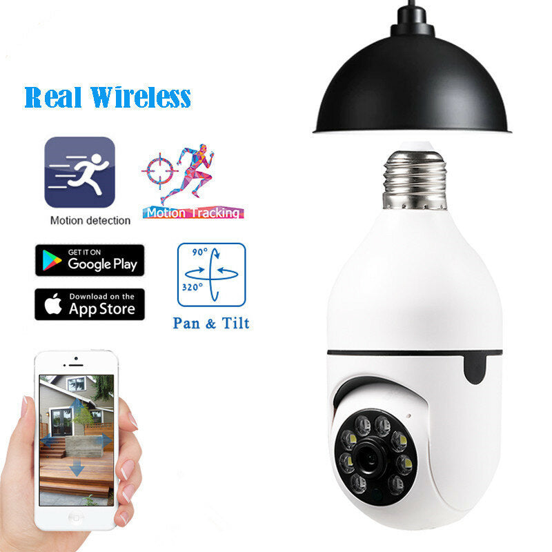 2MP Mini PTZ Full HD Wifi IP Camera with E27 Bulb Socket Night Vision Cloud Storage Speed Dome Security Serveillence for Smart Home Monitoring